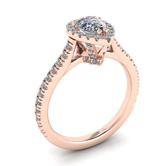 Anillo con halo de diamantes de talla pera en oro rosado de 18 quilates,  Ampliar imagen 4