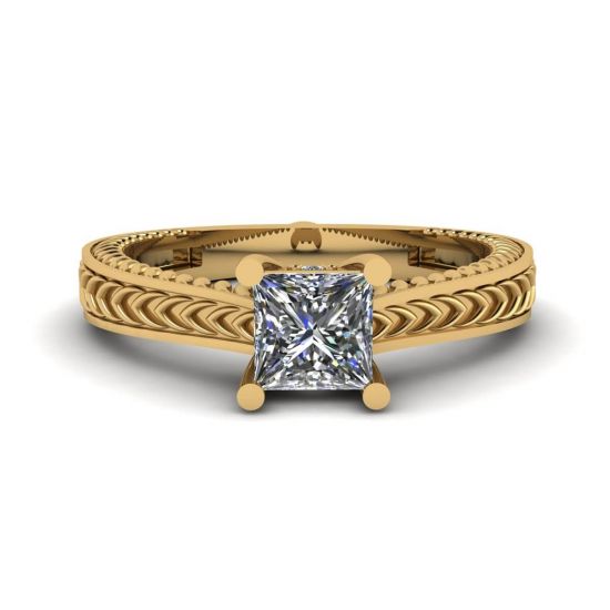 Anillo Estilo Oriental Diamantes Corte Princesa Oro Amarillo 18K, Ampliar imagen 1
