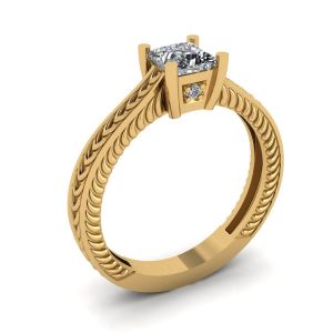 Anillo Estilo Oriental Diamantes Corte Princesa Oro Amarillo 18K - Photo 3