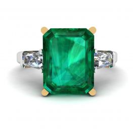 Anillo de Esmeralda de 3 quilates con Diamantes Laterales Baguette Anillo de Esmeralda de 3 quilates con Diamantes Laterales Baguette