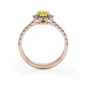 Anillo de diamantes amarillos ovalados de 1,13 ct con halo de oro rosa - Photo 1
