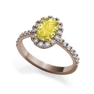 Anillo de diamantes amarillos ovalados de 1,13 ct con halo de oro rosa - Photo 2