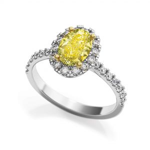 Anillo de diamante amarillo ovalado de 1,13 ct con halo de diamantes - Photo 2
