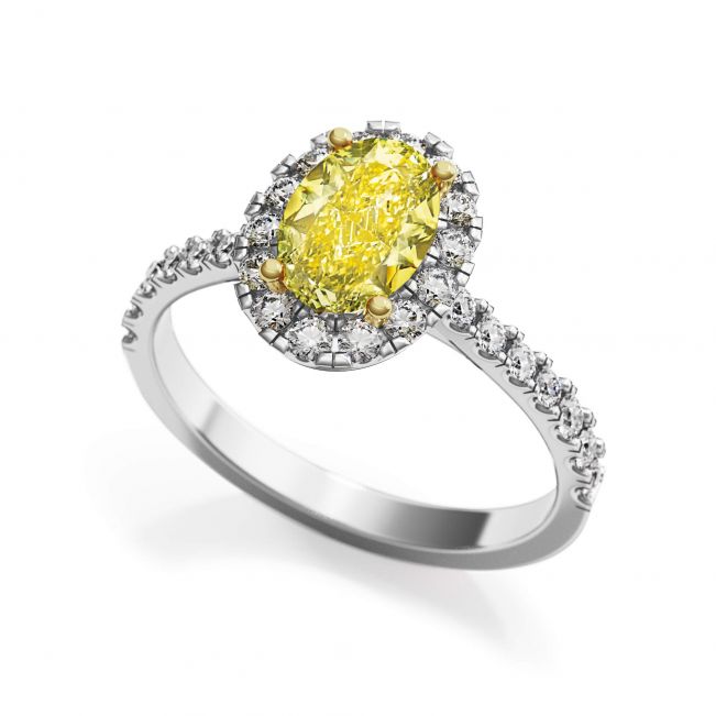 Anillo de diamante amarillo ovalado de 1,13 ct con halo de diamantes - Photo 2