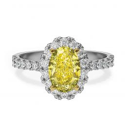 Anillo de diamante amarillo ovalado de 1,13 ct con halo de diamantes Anillo de diamante amarillo ovalado de 1,13 ct con halo de diamantes
