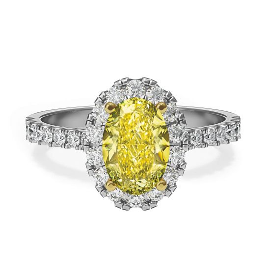 Anillo de diamante amarillo ovalado de 1,13 ct con halo de diamantes, Ampliar imagen 1