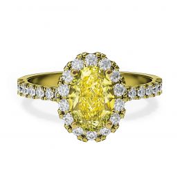 Anillo de diamantes amarillos ovalados de 1,13 ct con halo de oro amarillo Anillo de diamantes amarillos ovalados de 1,13 ct con halo de oro amarillo