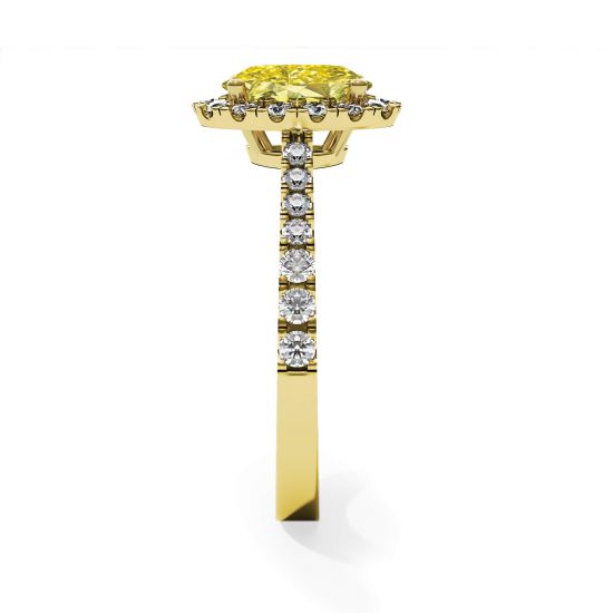 Anillo de diamantes amarillos ovalados de 1,13 ct con halo de oro amarillo,  Ampliar imagen 4