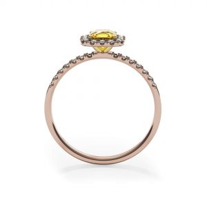 Anillo cojín de diamantes amarillos de 0,5 ct con halo de oro rosa - Photo 1