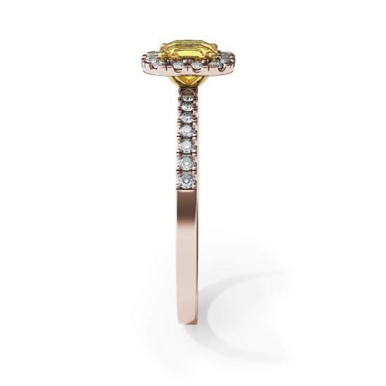 Anillo cojín de diamantes amarillos de 0,5 ct con halo de oro rosa, More Image 1