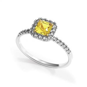Anillo de diamantes amarillos con halo de cojín de 1/2 quilate - Photo 3