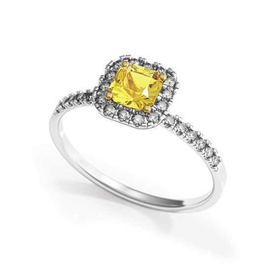 Anillo de diamantes amarillos con halo de cojín de 1/2 quilate,  Ampliar imagen 4