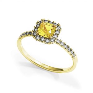 Anillo cojín de diamantes amarillos de 0,5 ct con halo de oro amarillo - Photo 3