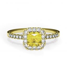 Anillo cojín de diamantes amarillos de 0,5 ct con halo de oro amarillo Anillo cojín de diamantes amarillos de 0,5 ct con halo de oro amarillo