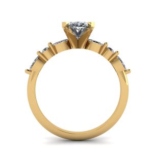 Anillo de Diamantes Ovalados Marquesa Lateral y Piedras Redondas en Oro Amarillo - Photo 1