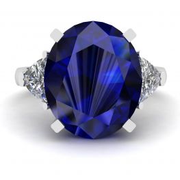 Anillo Tres Piedras con Zafiro Oro Blanco