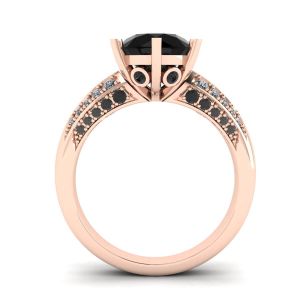 Diamante negro de 6 puntas con anillo pavé de dos colores en oro rosa - Photo 1
