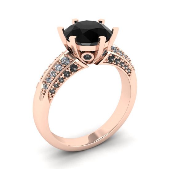 Diamante negro de 6 puntas con anillo pavé de dos colores en oro rosa,  Ampliar imagen 4