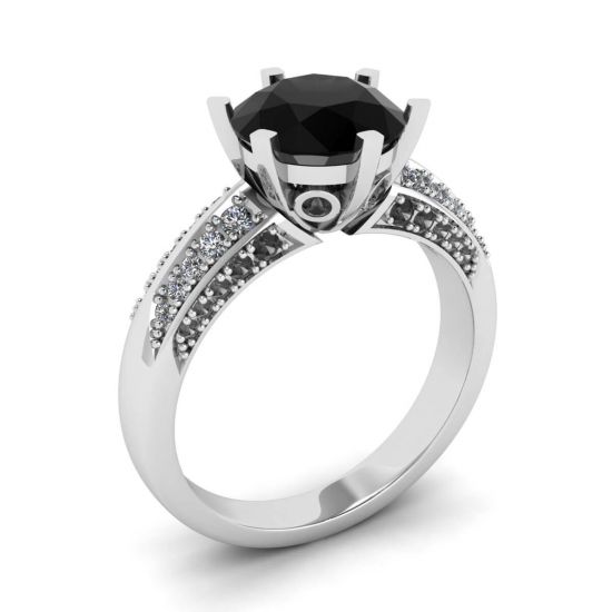 Diamante negro de 6 puntas con anillo pavé de dos colores en oro blanco,  Ampliar imagen 4