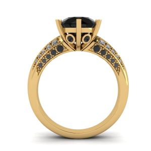 Diamante negro de 6 puntas con anillo pavé de dos colores en oro amarillo - Photo 1
