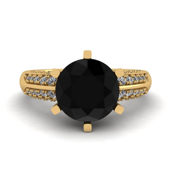 Diamante negro de 6 puntas con anillo pavé de dos colores en oro amarillo