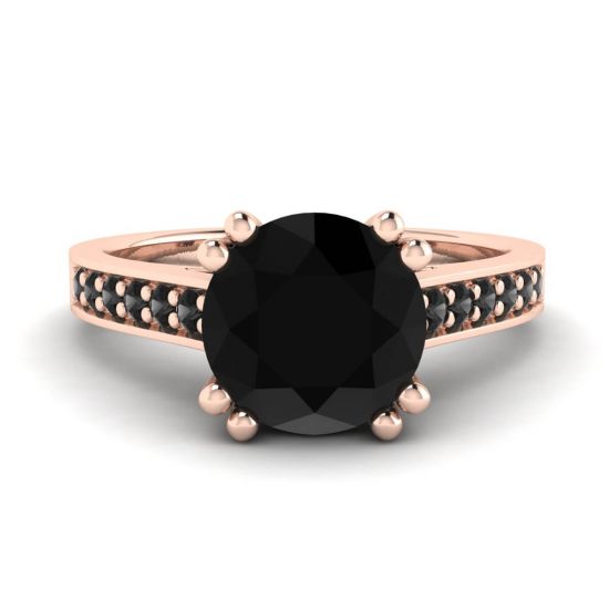Diamante negro redondo con anillo de oro rosa de 18 quilates con pavé negro, Ampliar imagen 1