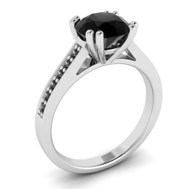 Diamante negro redondo con anillo de oro blanco 18 pavé negro - Photo 3