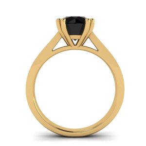 Diamante negro redondo con anillo de oro amarillo de 18 quilates con pavé negro - Photo 1