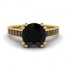 Diamante negro redondo con anillo de oro amarillo de 18 quilates con pavé negro