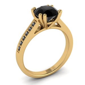 Diamante negro redondo con anillo de oro amarillo de 18 quilates con pavé negro - Photo 3