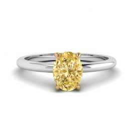 Anillo solitario ovalado con diamantes amarillos