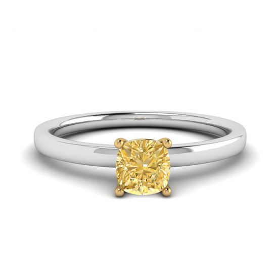 Anillo solitario de diamante amarillo de talla cojín, Ampliar imagen 1