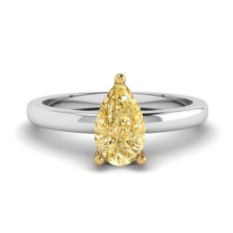 Anillo solitario de diamante amarillo pera