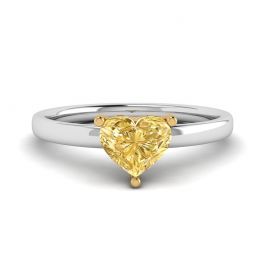Anillo solitario con corazón de diamantes amarillos