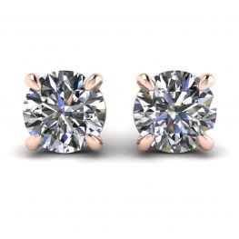 Pendientes de tuerca con diamantes redondos perfectos en oro rosa