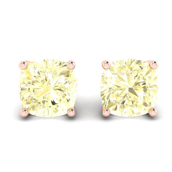 Aretes de diamantes amarillos de talla cojín en oro rosado de 18 quilates, Ampliar imagen 1