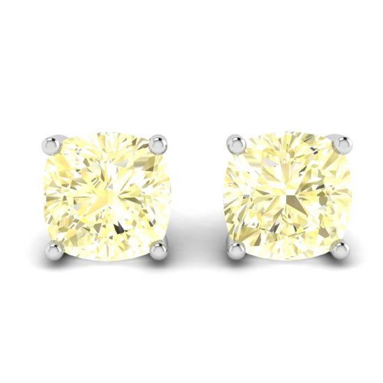 Aretes de diamantes amarillos de talla cojín en oro blanco de 18 k, Ampliar imagen 1