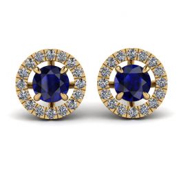 Aretes de zafiro con halo de diamantes desmontable en oro amarillo