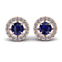 Aretes de zafiro con halo de diamantes removible en oro rosado