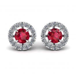 Aretes de rubí con cubierta removible de halo de diamantes