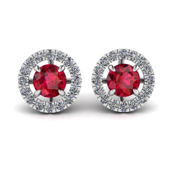 Aretes de rubí con cubierta removible de halo de diamantes, Ampliar imagen 1