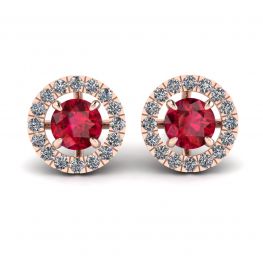 Aretes de rubí con cubierta removible de halo de diamantes en oro rosado