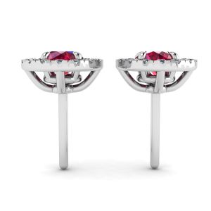 Aretes de rubí con cubierta removible de halo de diamantes - Photo 1