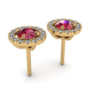 Aretes de rubí con halo de diamantes desmontable en oro amarillo - Photo 2