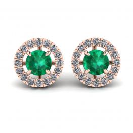 Aretes de esmeralda con cubierta de halo de diamantes desmontable en oro rosado