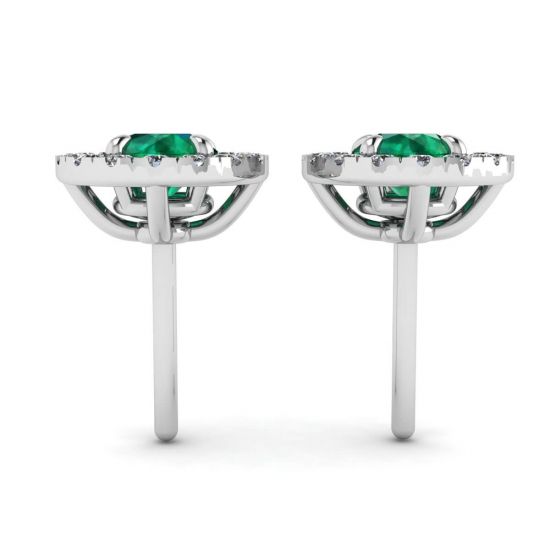 Aretes de esmeralda con cubierta de halo de diamantes desmontable, More Image 0