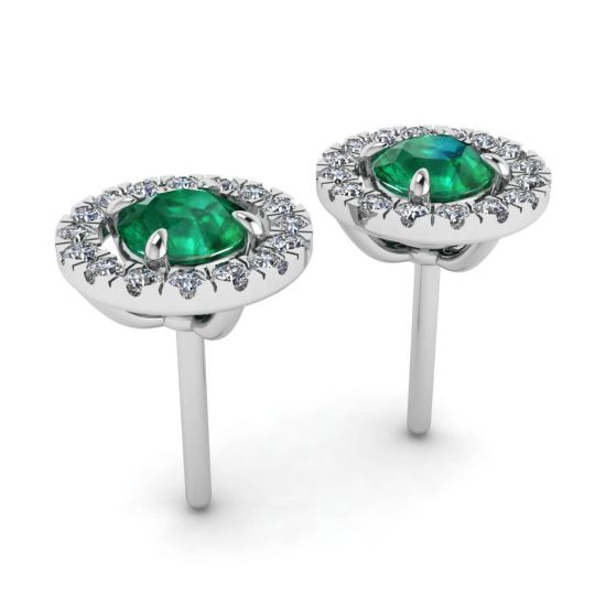 Aretes de esmeralda con cubierta de halo de diamantes desmontable,  Ampliar imagen 3