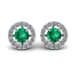 Aretes de esmeralda con cubierta de halo de diamantes desmontable