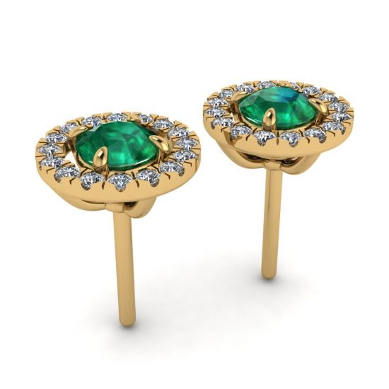 Aretes de esmeralda con halo de diamantes desmontable en oro amarillo,  Ampliar imagen 3