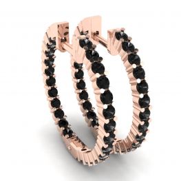 Pendientes de aro con diamantes negros en oro rosa